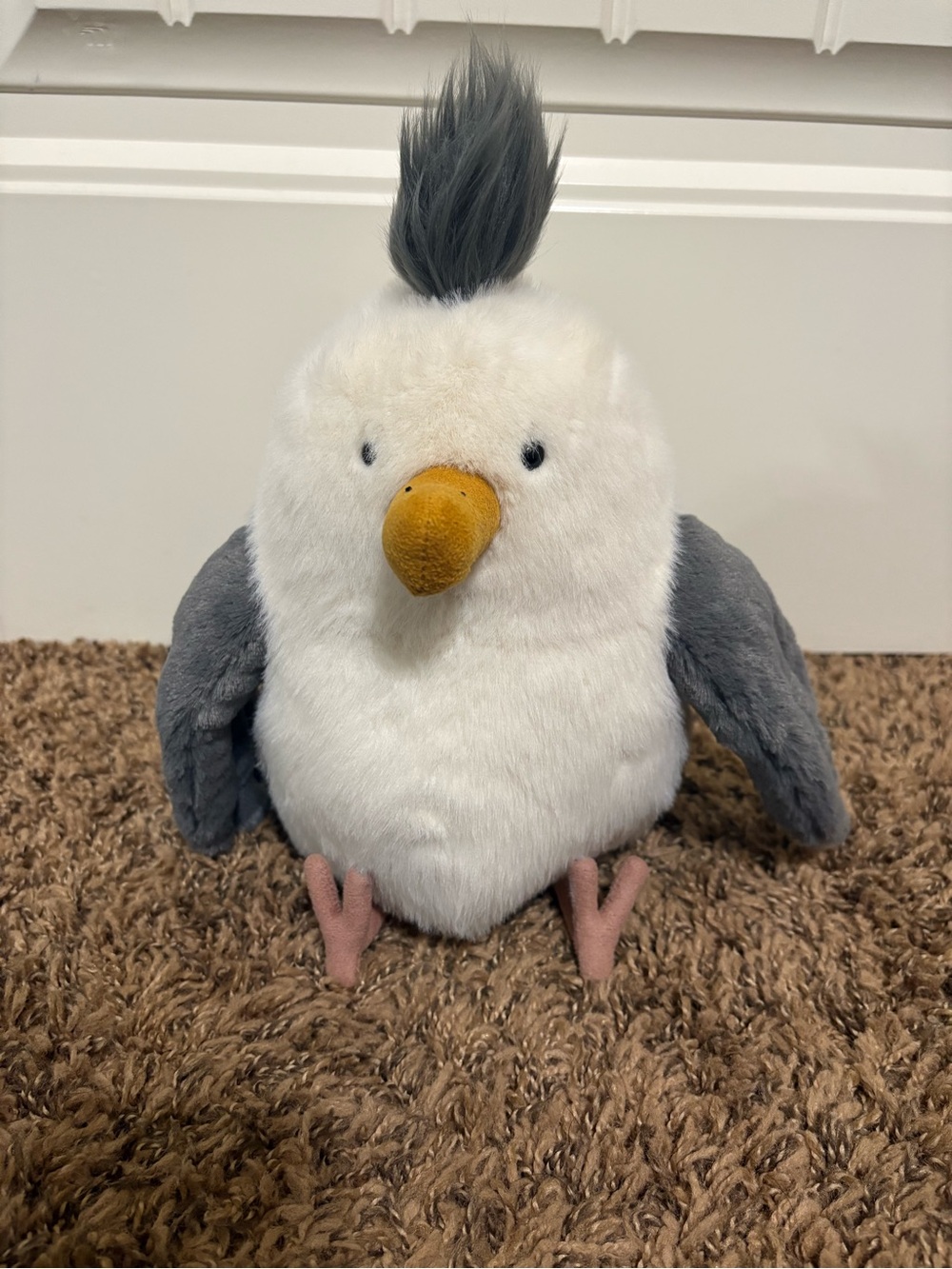Jellycat White and Gray Seabird with Yellow Beak and Pink Feet